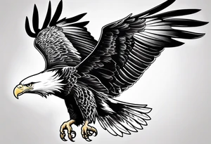 Front view black and white realistic eagle flying tattoo idea