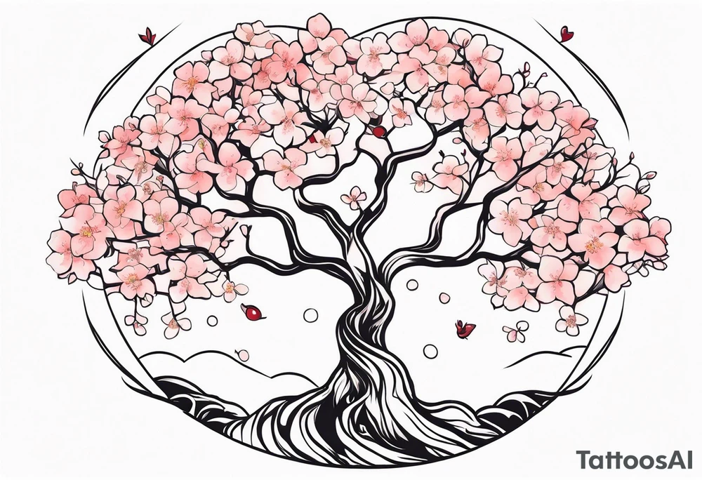 Mother Earth Tree with cherry blossoms tattoo idea