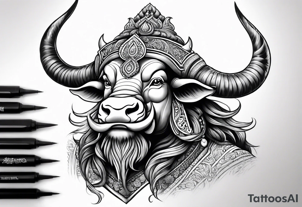 Black and white, grey Thai yak/giant with thai naga. tattoo idea