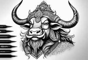 Black and white, grey Thai yak/giant with thai naga. tattoo idea