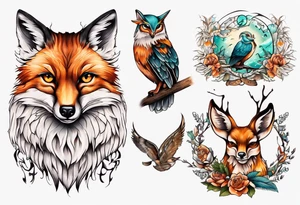 forelle fuchs und eule in einem tattoo idea
