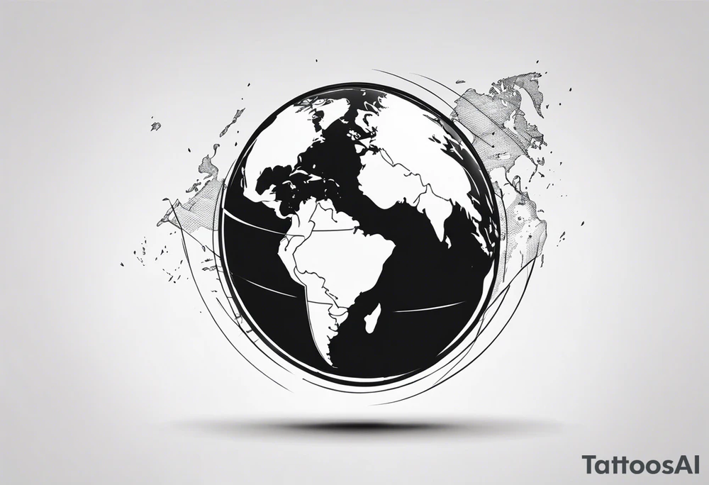 sphere breaking with world map tattoo idea