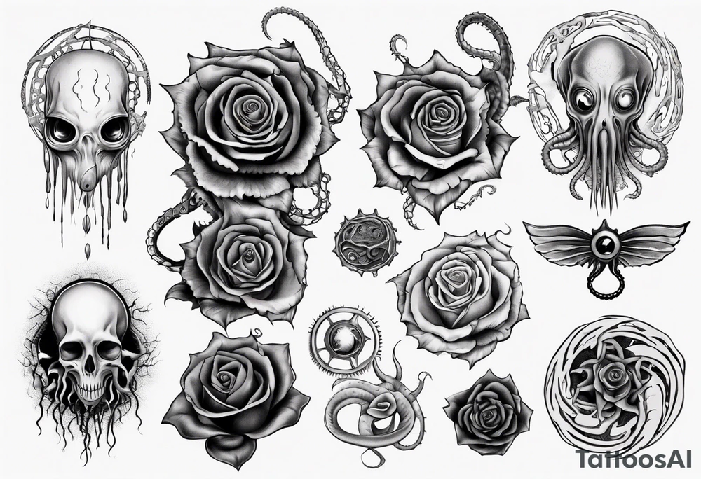 lovecraft theme with tentacle
and rose and eyes tattoo idea lovecraft theme with tentacle
and rose and eyes tattoo idea