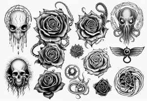 lovecraft theme with tentacle
and rose and eyes tattoo idea