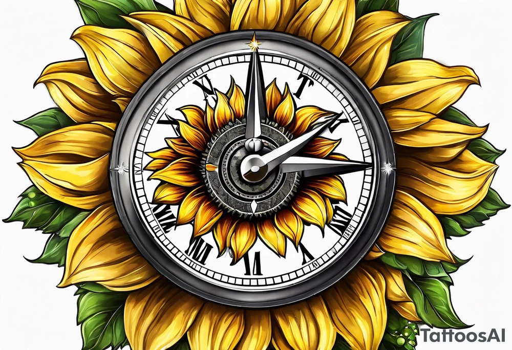 Sunflower next to a compass tattoo idea
