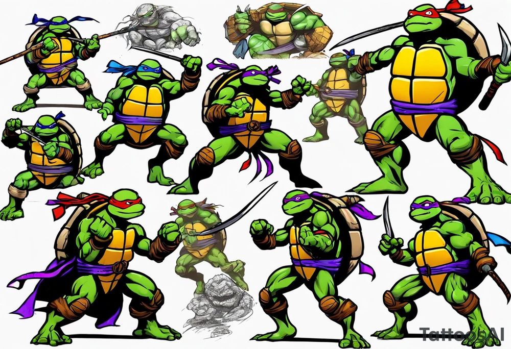 teenage mutant ninja turtles fighting scene tattoo idea