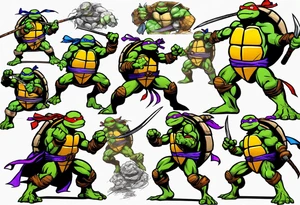 teenage mutant ninja turtles fighting scene tattoo idea