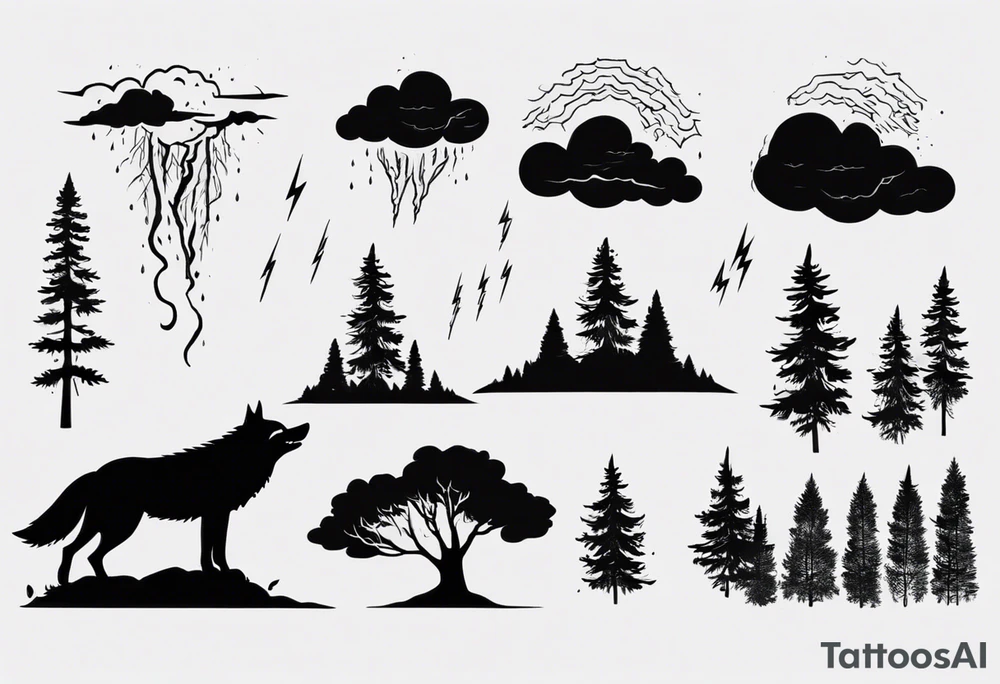 thunderstorm over a forest and a wolf howling tattoo idea thunderstorm over a forest and a wolf howling tattoo idea