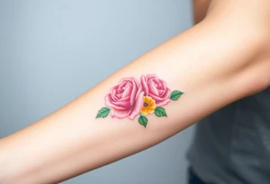 Pink and yellow roses tattoo idea