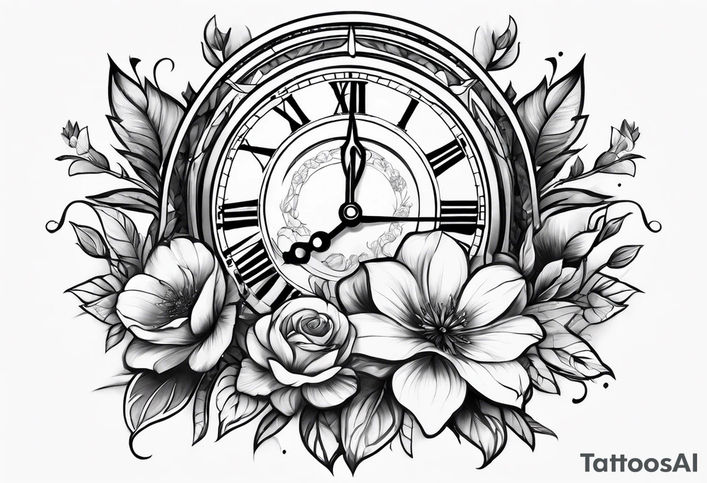 Flowers and clock tattoo idea