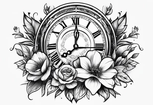 Flowers and clock tattoo idea