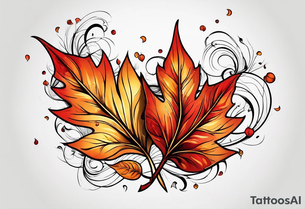 Red gold and orange leaves falling in wind tattoo idea