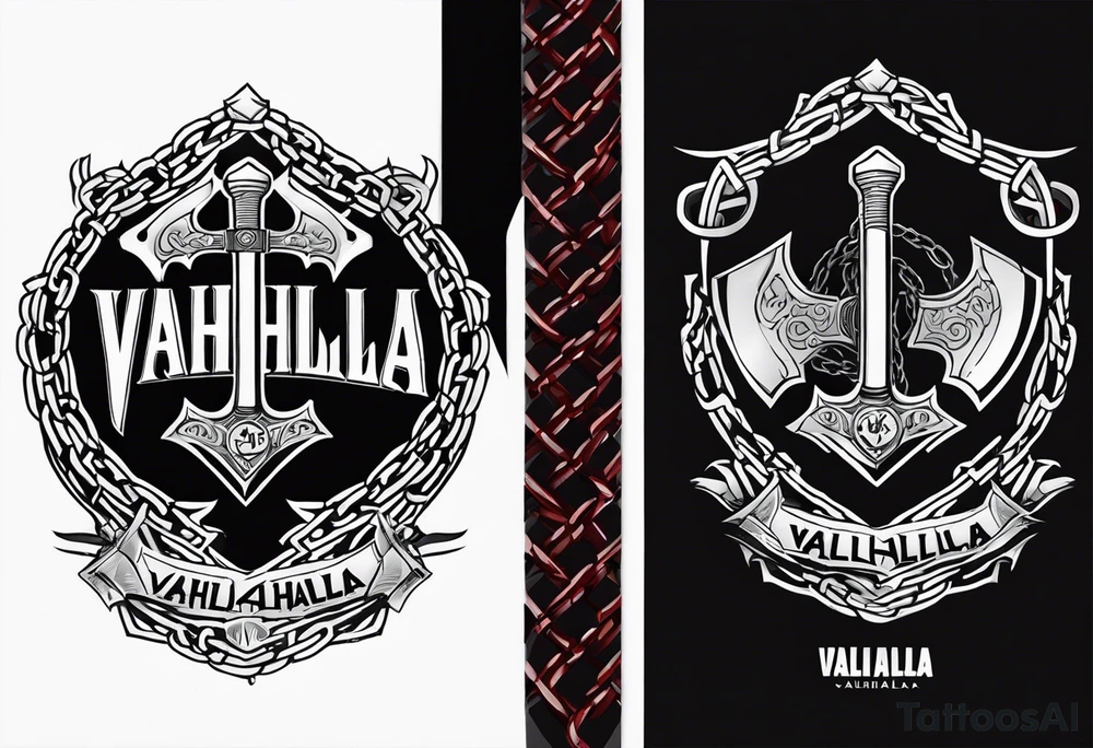 Valhalla round shield axe barbed wire chains tattoo idea