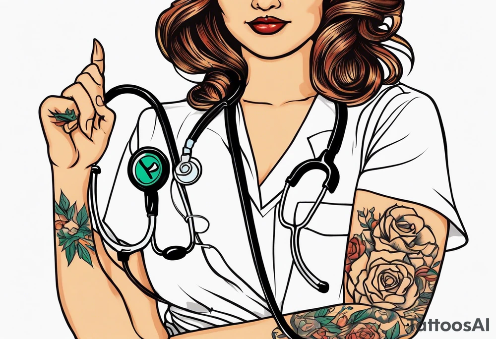 “Do no harm but take no shit” in calligraphy with middle finger and stethoscope for nurse tattoo idea