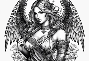 Female angel with sword and beauty dominance tattoo idea