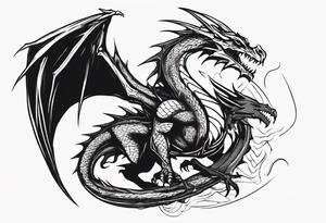 a simple wyvern with a dragon rider human in dragon armor tattoo idea