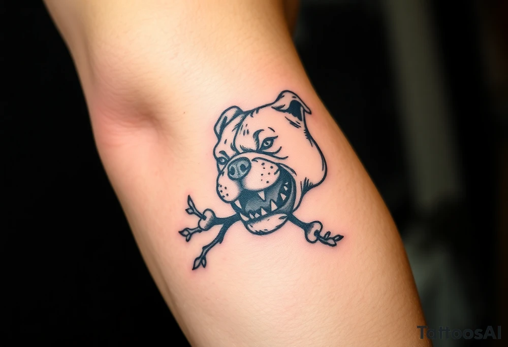 english bulldog biting branch medieval woodcut tattoo idea