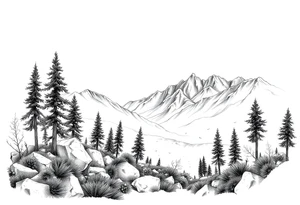 Create a scenic nature scene with lots of details tattoo idea