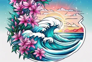 ocean wave with lupin flower and fireweed tattoo idea