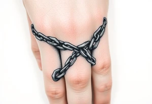 Chains wrapped on thumb and pointer finger connecting together tattoo idea