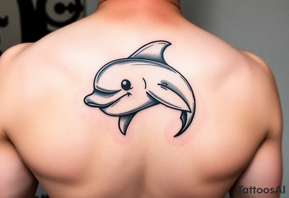 Cartoon dolphin with a smirk on the face tattoo idea