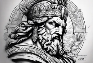 Half sleeve on the right arm with zeus and some text that goes along with it and you can add some Sparta maybe or some building temple of zeus tattoo idea