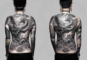 back tattoo of warrior nymph with dragon tattoo idea