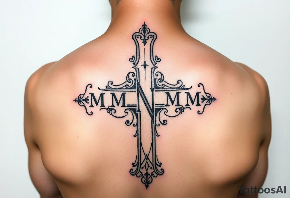Church cross designed with the following initals: M, N, M, M, M, M. Being the N in the middle tattoo idea