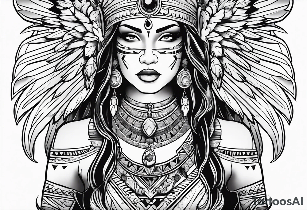 beautiful, kali, valkrye, goddess, native american, chest, left looking, wing tattoo idea
