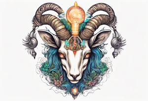 A Capricorn with glowing pineal gland tattoo idea