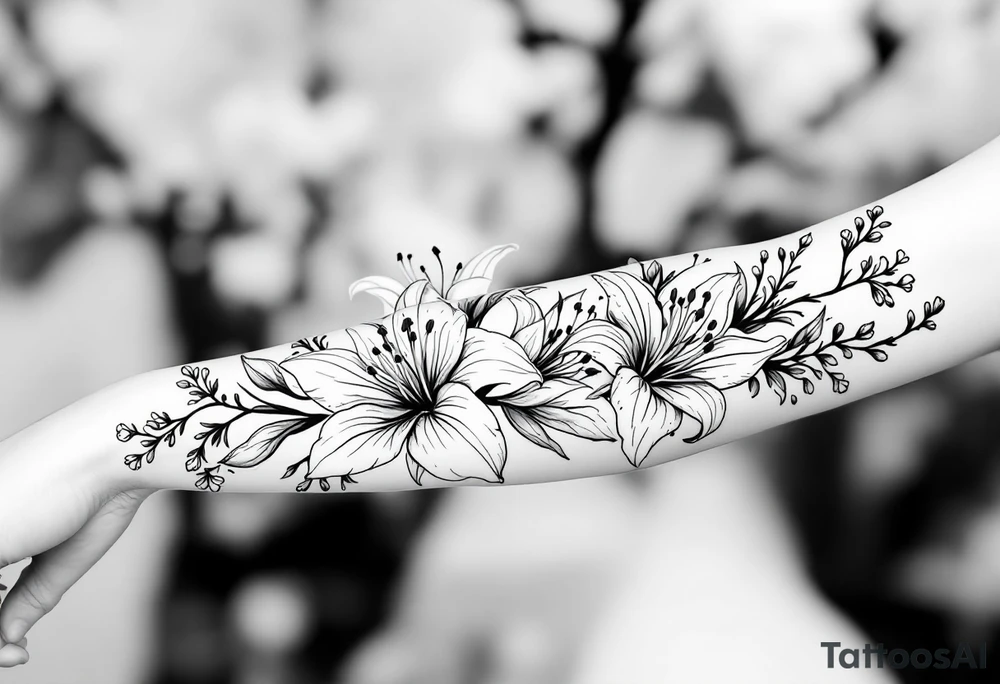 flower arrangement with spider lilies, tulip, lilies, cherry blossom tattoo idea