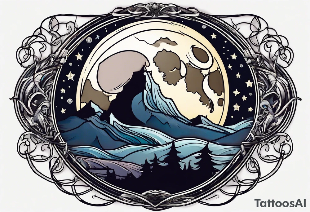 a full moon with a lasso around it and stars in the background tattoo idea