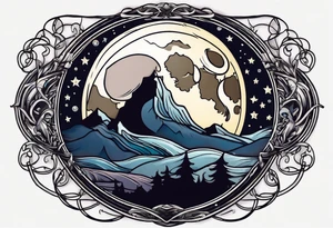 a full moon with a lasso around it and stars in the background tattoo idea