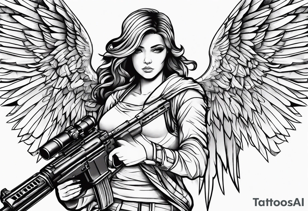 Angel with gun tattoo idea