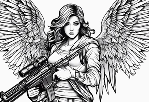 Angel with gun tattoo idea