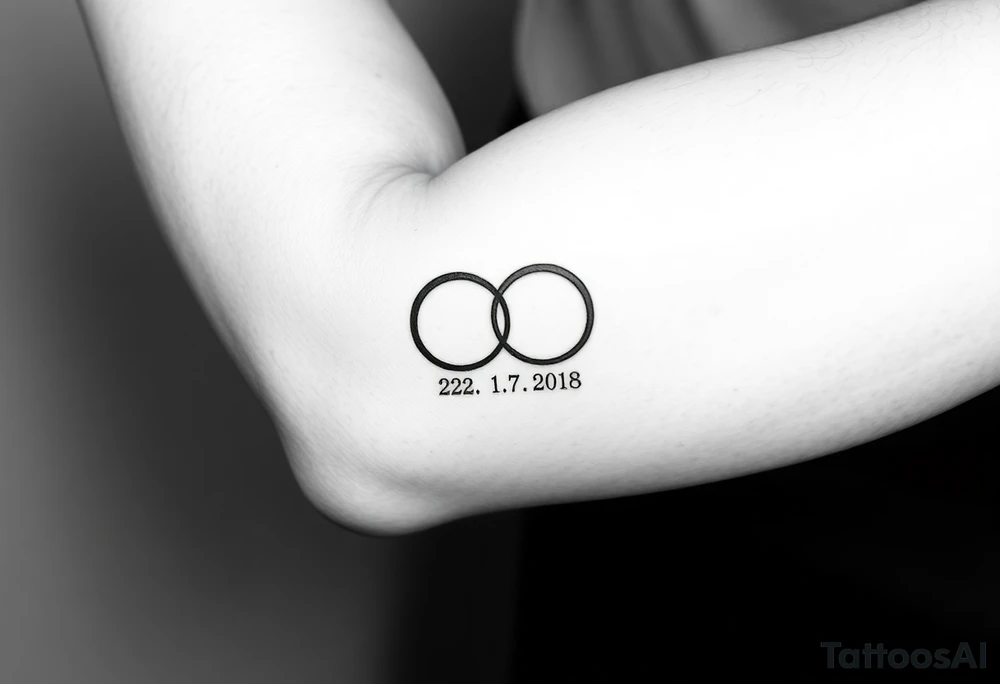 two wedding rings as symbol of infinity with date 22. 7. 2018 tattoo idea
