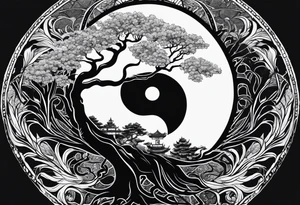 yin yang, tree tattoo idea