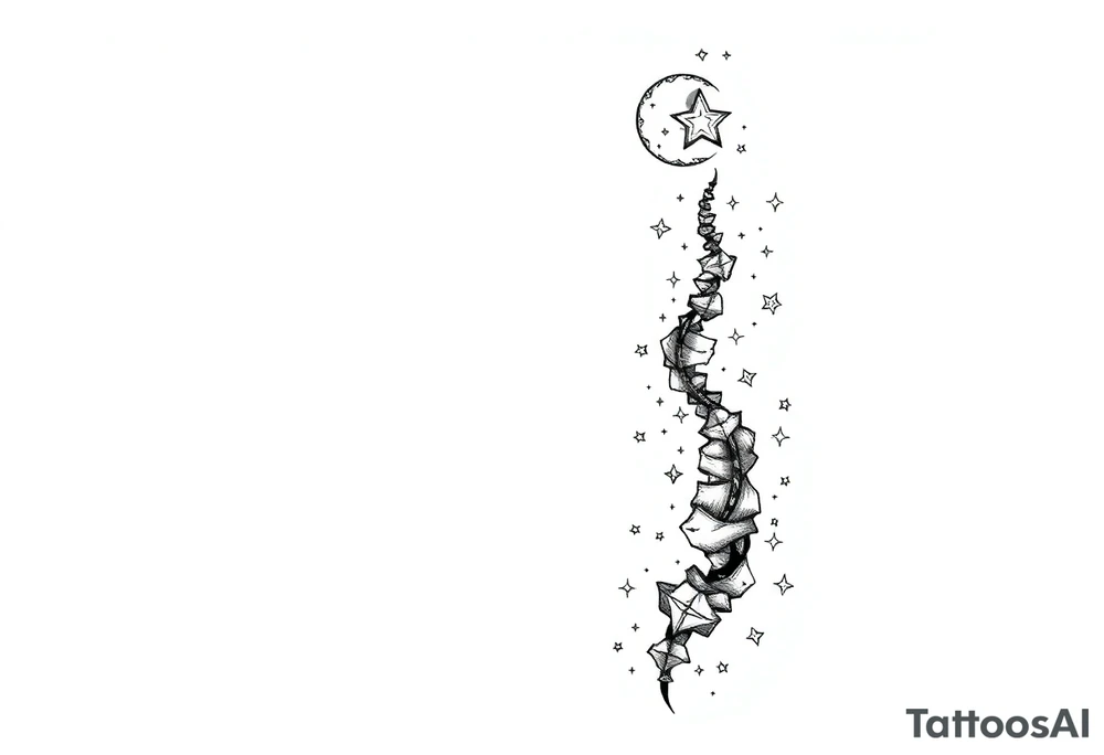 things to add on to a spine tattoo with moon and stars tattoo idea