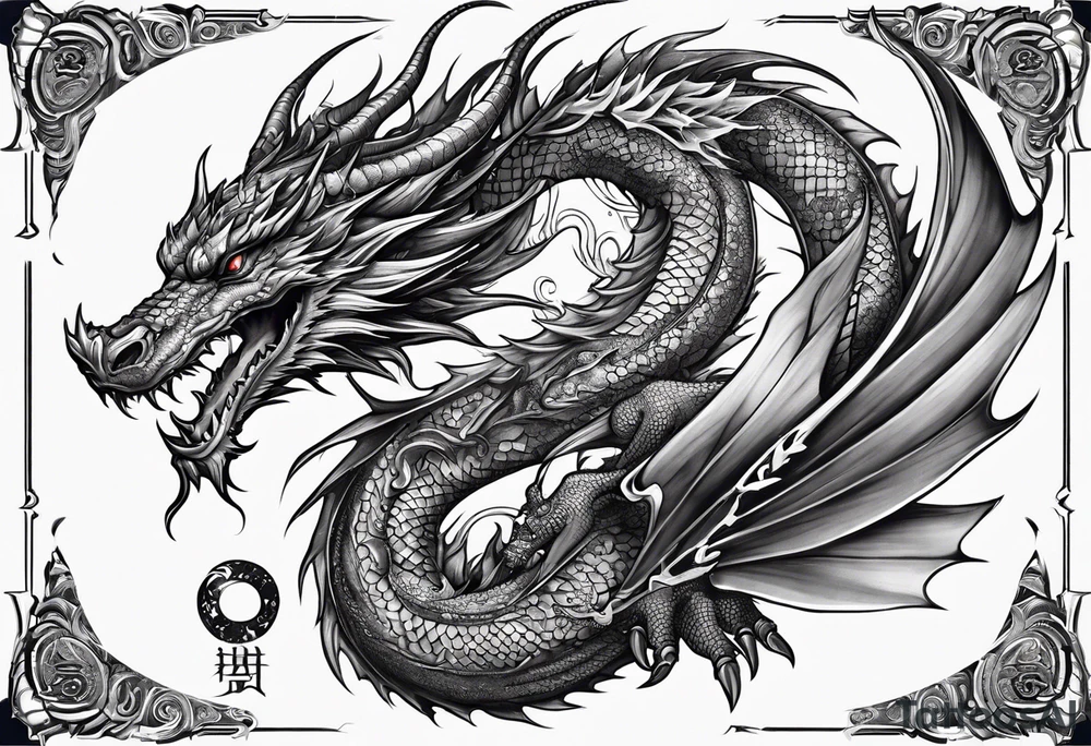 dragon with hieroglyphics tattoo idea
