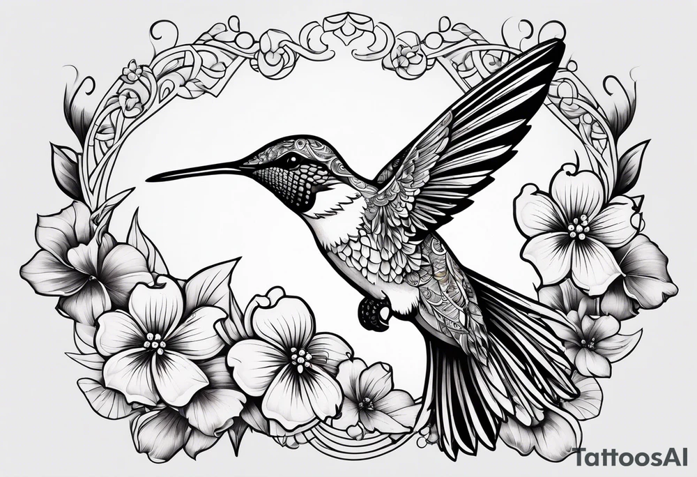 one hummingbird w/ dogwood flowers tattoo idea
