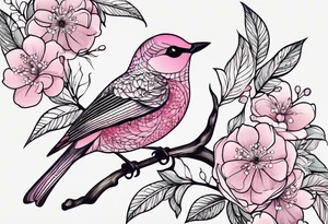 Small Pink flowers with decorative dott pattern and a bird tattoo idea