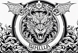 Valhalla sword shield dragon tattoo idea