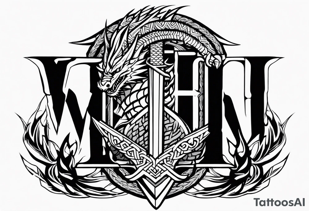 Valhalla sword shield dragon axe Valknut barbed wire chains tribal tattoo idea Valhalla sword shield dragon axe Valknut barbed wire chains tribal tattoo idea