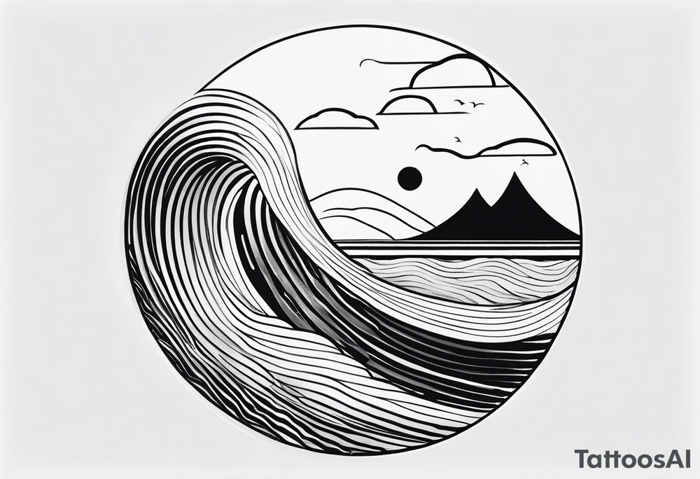 Many small Waves and a sandy beach in black and White, INSIDE a shape of an upright bodyboard tattoo idea