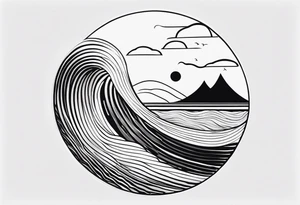 Many small Waves and a sandy beach in black and White, INSIDE a shape of an upright bodyboard tattoo idea