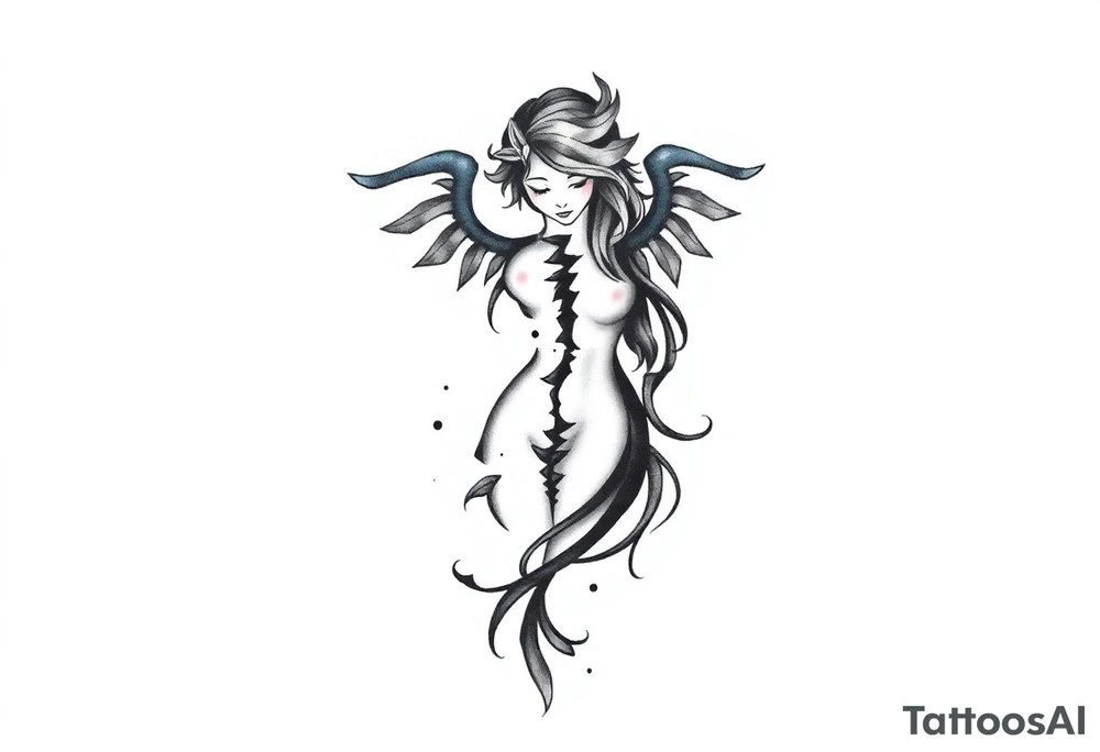 A minimalist tattoo that represents a shattered and betrayed gemini woman who fought hard throughout this year. With colors blue and black. Make it unique and rare. Without leaves and stem. tattoo idea