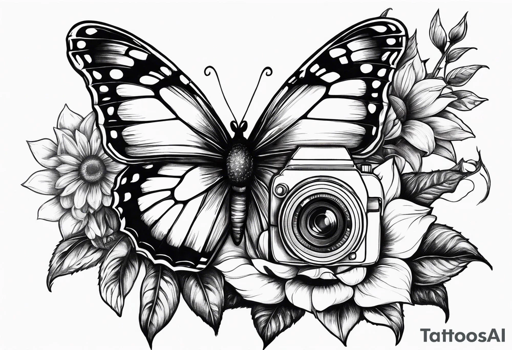 Butterfly, sunflower, camera, book, flower rose tattoo idea Butterfly, sunflower, camera, book, flower rose tattoo idea