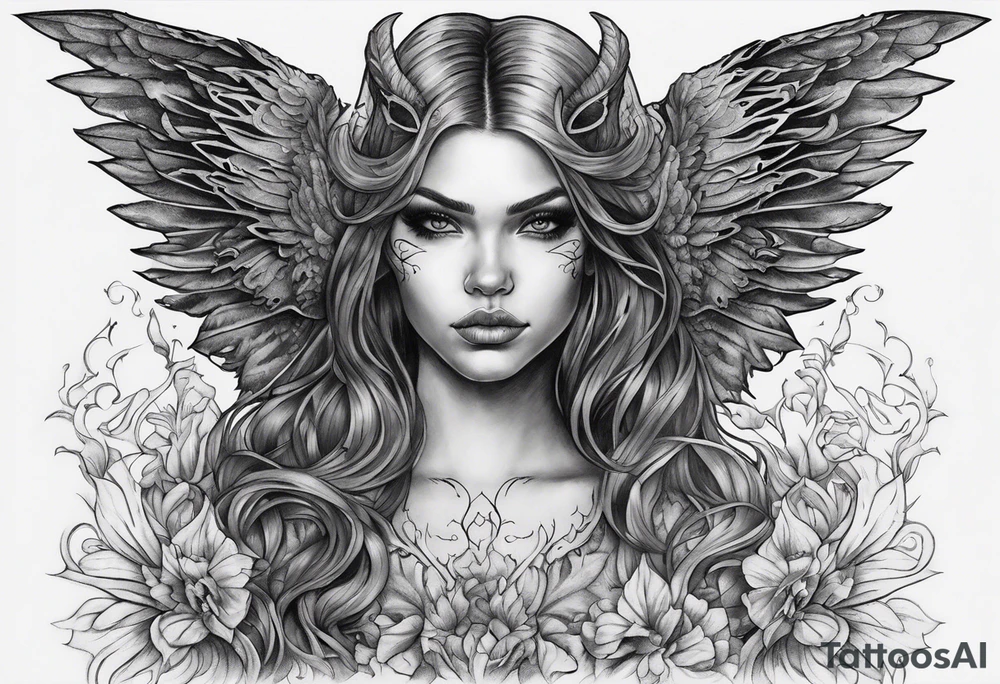 Creepy half angel half demon tattoo idea