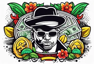 Gangster style design embracing money and fast life tattoo idea