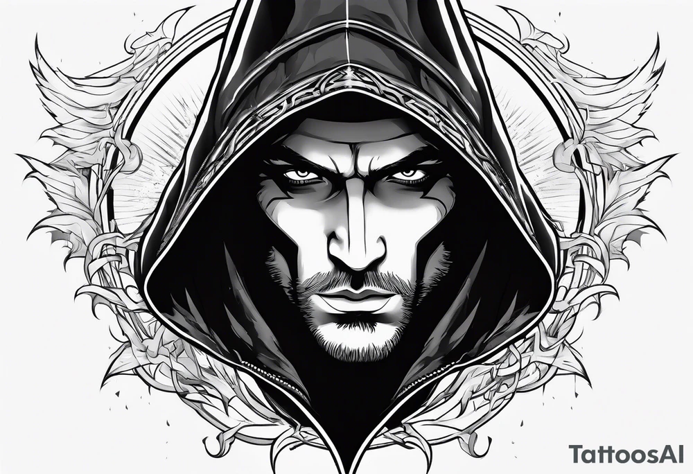 Hooded figure with a ring of lightning behind him tattoo idea